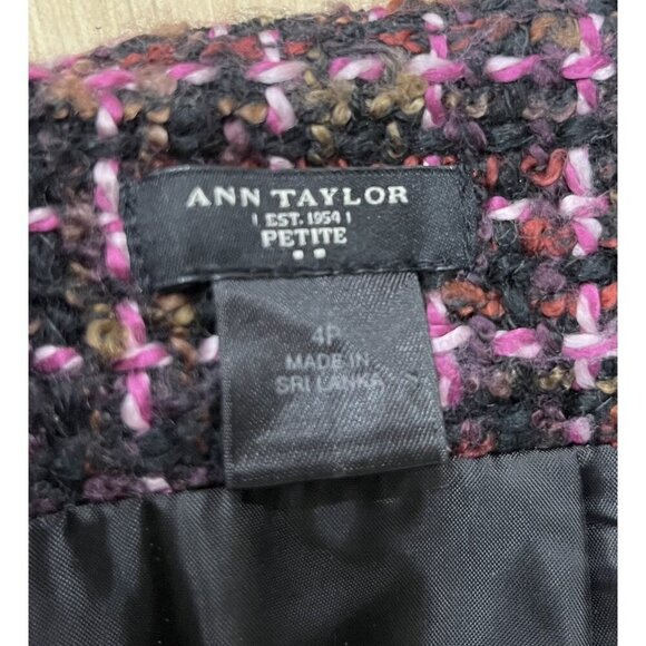 Ann Taylor Petite Tweed Pencil Skirt 4P Black Pink Plaid Fully Lined - Picture 2 of 3
